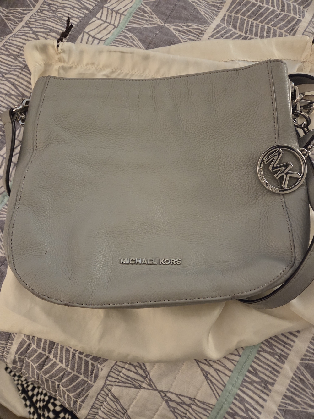 Michael Kors Grey Leather Crossbody Purse with Dustbag